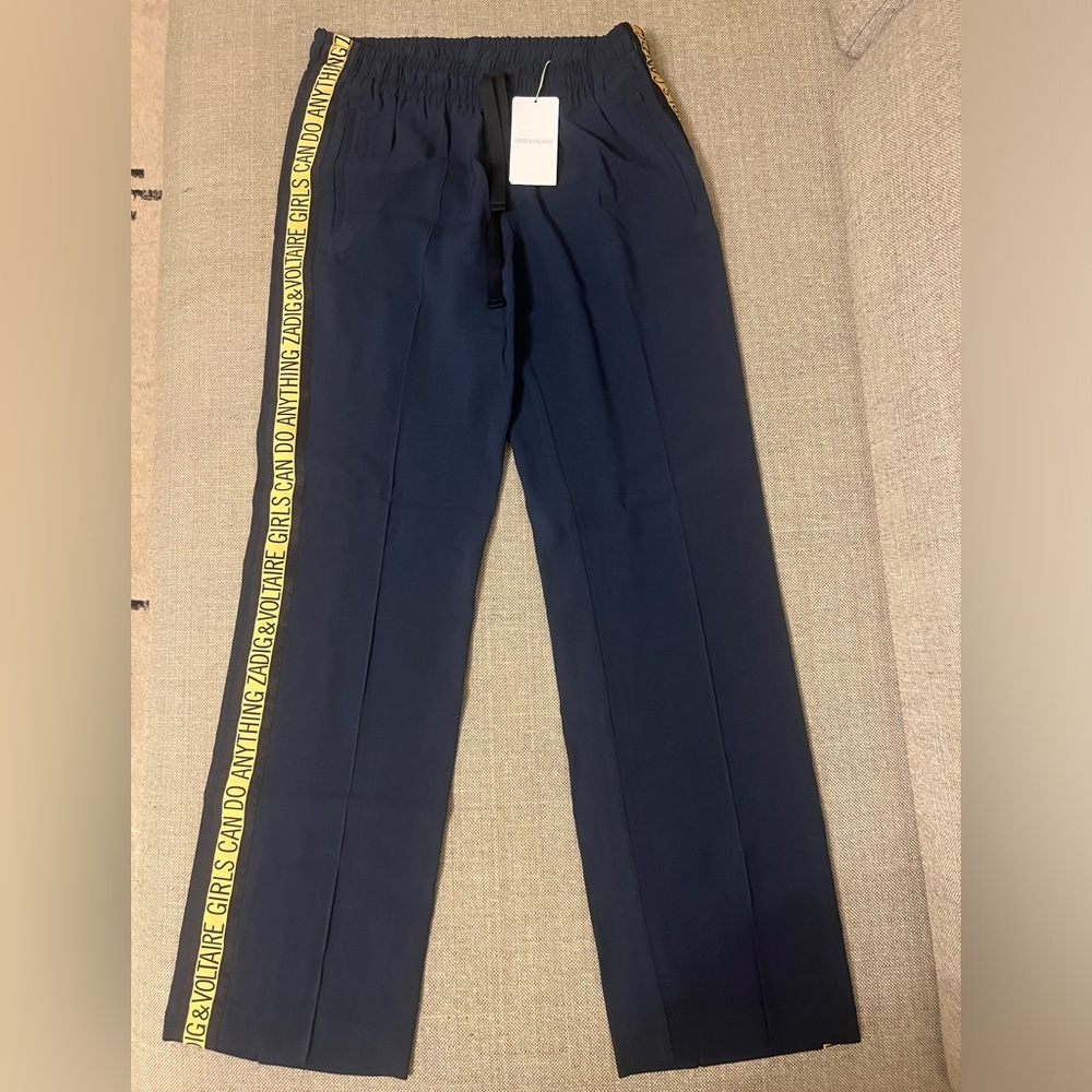 Zadig & Voltaire Girls Can Do Anything Logo Side Stripe Pants size 40 BNWT